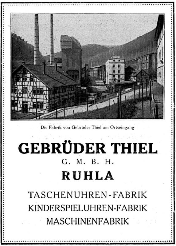  Werbeanzeige der Gebrüder Thiel GmbH mit Werksansicht (um 1920)
